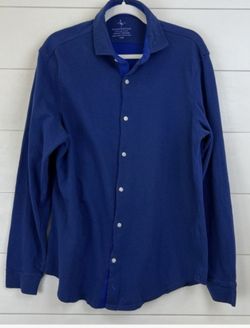 Tailorbyrd Collection Cotton Stretch Knit Shirt Mens L Navy Button Long Sleeve