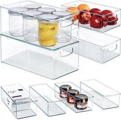 Hudgan 8 PACK Stackable Pantry Organizer Bins (3 sizes) - Clear Fridge Organizers for Kitchen