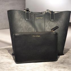Calvin Klein Black Monogram Tote Bag & Pouch