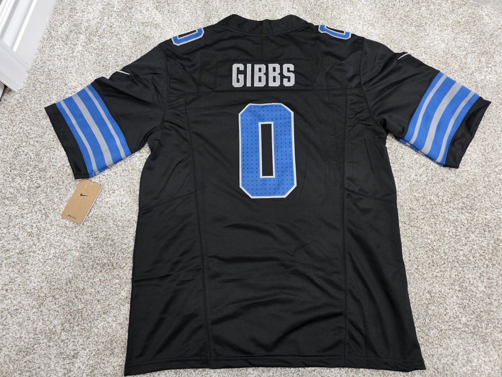 Jahmyr Gibbs DETROIT LIONS #0 VAPOR black Jersey-(Large)....SEWN SLEEVES/NOT PRINTED