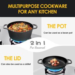 2-in-1 Pre-Seasoned Cast Iron Dutch Oven Pot