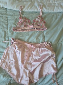 2 Piece Satin Pink Lounge Set