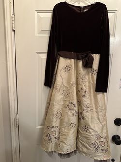 Girls Rare Editions Brown Velvet L/S top & lined Beige Satin & Sequin Gown Size 16