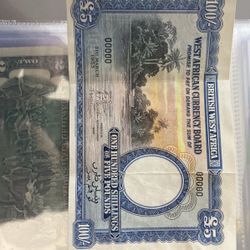 West African Currency 100 Schillings Or 5 Pounds Solid Serial Number 00000