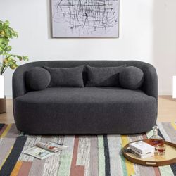 68-Inches Boucle Upholstered Loveseat 2 Deeper Seat Sherpa Sofa Couch with 4 Toss Pillows for Small Spaces, Taupe