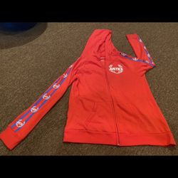 Red justice boys Hooded sweatshirt With Full Zipper EUC