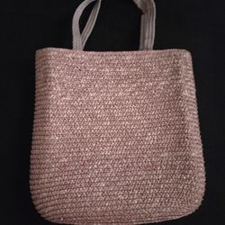 100% Wheat Straw Weave Boho Hippie Pink HandBag Zip 8"x8"