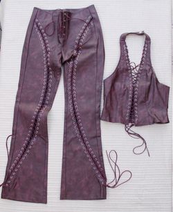 Fashion Nova Purple Lace-Up Faux Leather Flare Pant & Vest Set Size Small