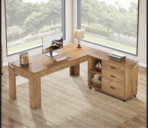 F2383AB 63" L-Shaped Desk, Executive Office Desk with Mobile Lateral File Cabinet