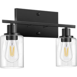 Black Bathroom Light Fixtures, Vanity Lights for Bathroom, Modern Bathroom Lights Over Mirror with Clear Glass Shade, Bathroom Vanity Light, 2-Light B