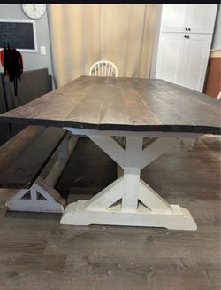 Farmhouse Trestle Dining Table with Bench