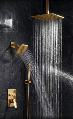 Brushed Gold Rain Shower System with Hand Shower
