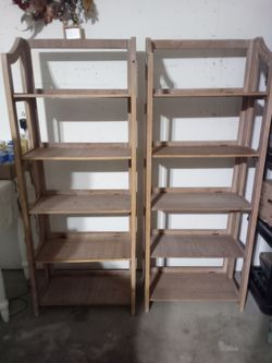Pair of Wooden 5-Tier Freestanding Shelves