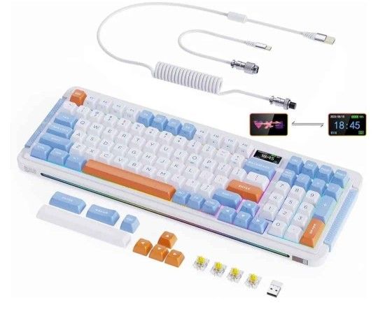 ROYALAXE ProtoArc L98 Wireless Mechanical Keyboard with 1.14” TFT LCD, Hot-swappable RGB Keyboard with Gateron G Yellow Pro Switches, Bluetooth/2.4G/W