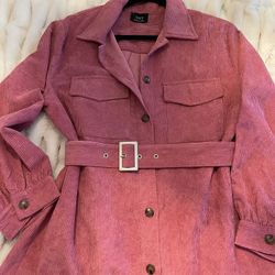 Charlene corduroy Belted Button Down Shirt Dress