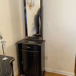 Navy And Gold Mirror And Cabinet