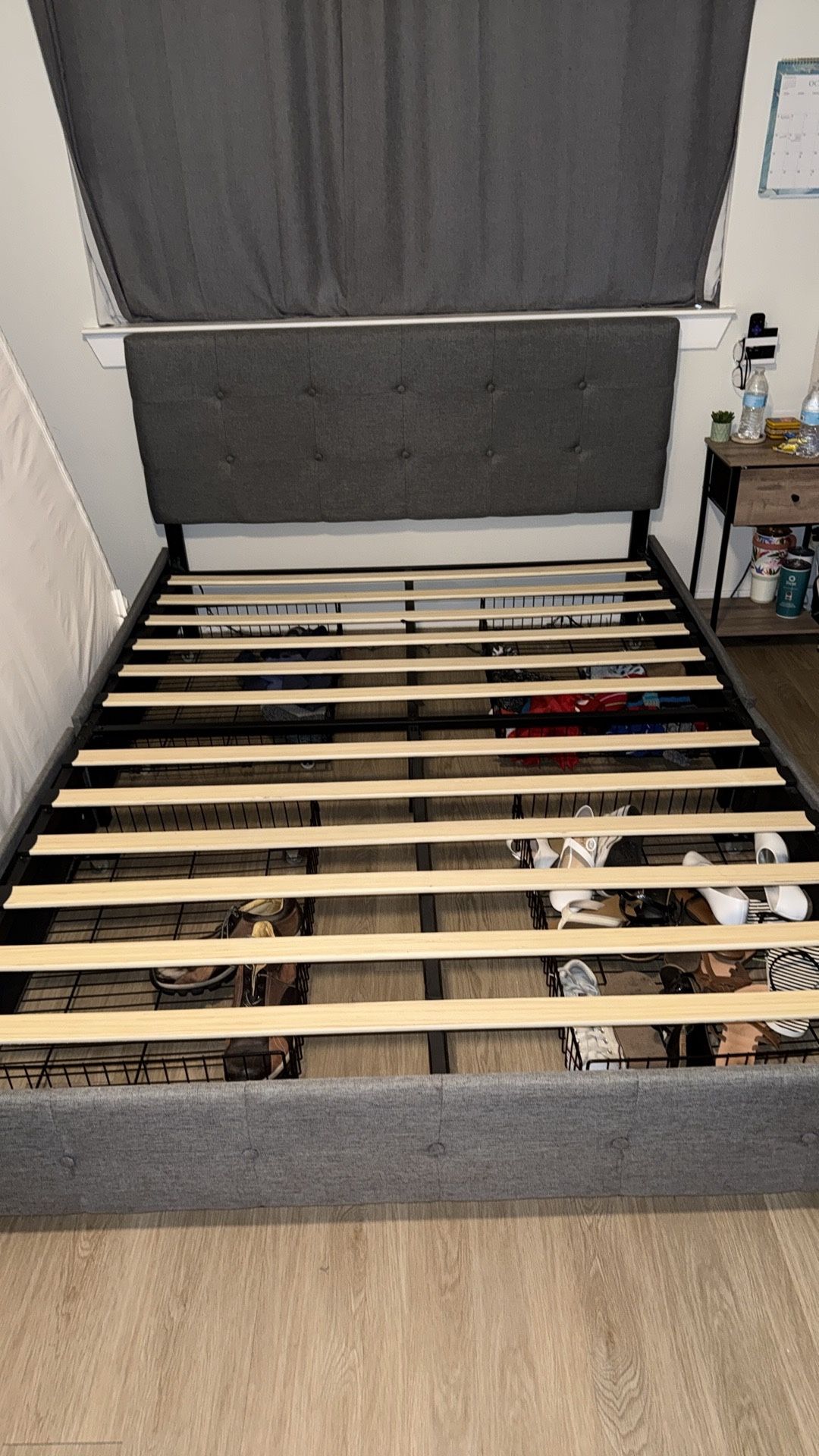 Gray Queen Bed Frame w Rolling Storage Drawers