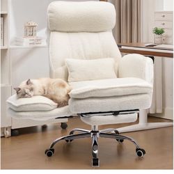 Cream Teddy Reclining Office Chair with Footrest