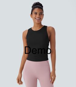 Halara Round Neck Racerback Ruched Yoga Tank Top – Black (Medium)