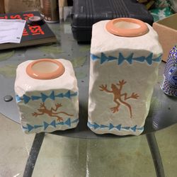 Aztec/Kokopelli Ceramic Candle Holders 