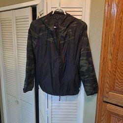 Ocean Current Camouflage Windbreaker Jacket XL black and green RARE