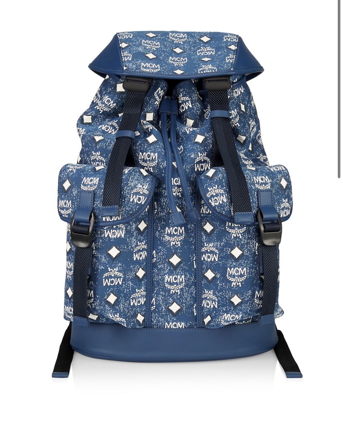 MCM Brandenburg Denim Jacquard Logo Medium Backpack