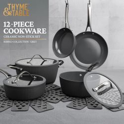 Thyme & Table Signature 12-Piece Cookware Set Non-Stick- Grey 
