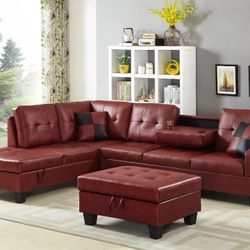 Euphorbia Red Sectional With Ottoman


