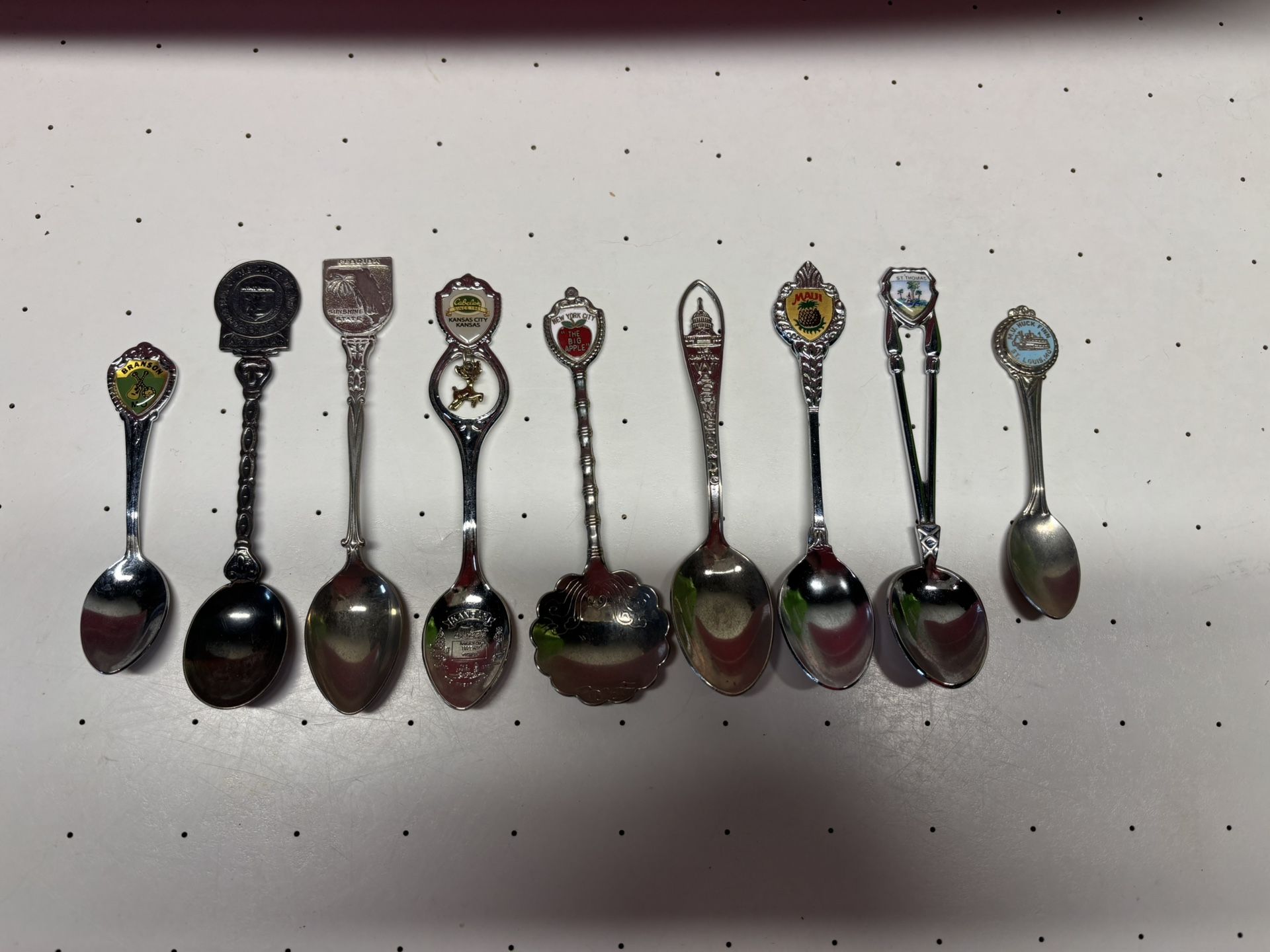 Lot of 9 Collectible Souvenir Spoons USA States & International