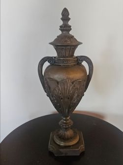 Decorative Bronze-Tone Urn with Lid