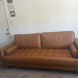 Modern Tan Leather Sofa – Great Condition