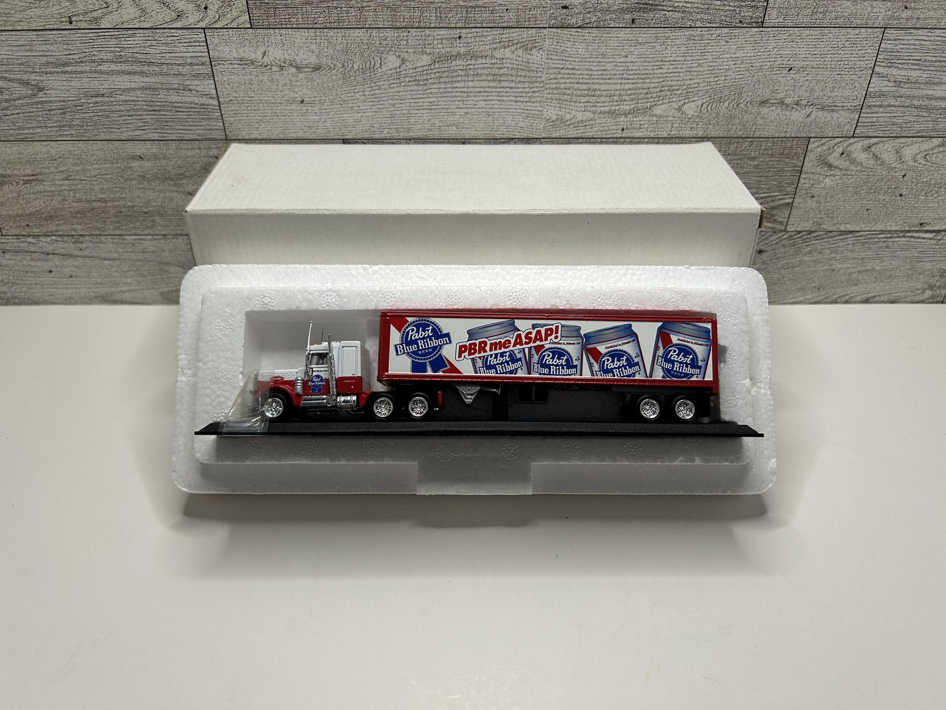 Vintage Matchbox Ultra Red ‘1997 Pabst Blue Ribbon Beer / PBR me ASAP • Die Cast Metal Tractor Trailer Scale 1/100
