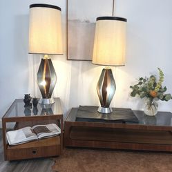 EXQUISITE Pair of Authentic Mid Century Bentwood and Lucite Table Lamps