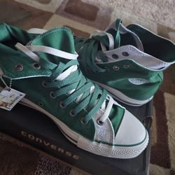 RARE !! Limited Edition Converse Chuck Taylor All Star Double Upper Hi Men’s Size 10  Green / White