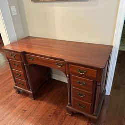 Vintage Cherry Wood Desk With glass Top