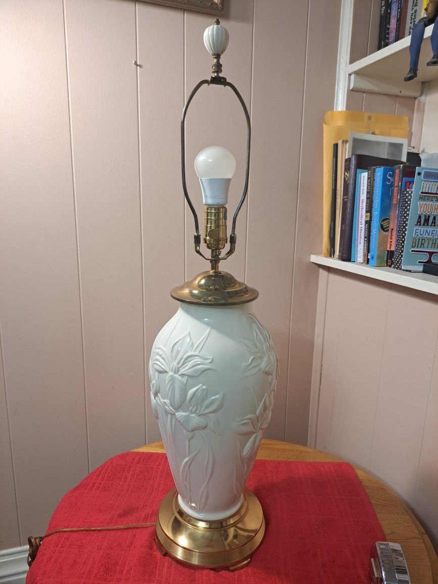 Lenox Porcelain & Brass Floral Embossed Table Lamp