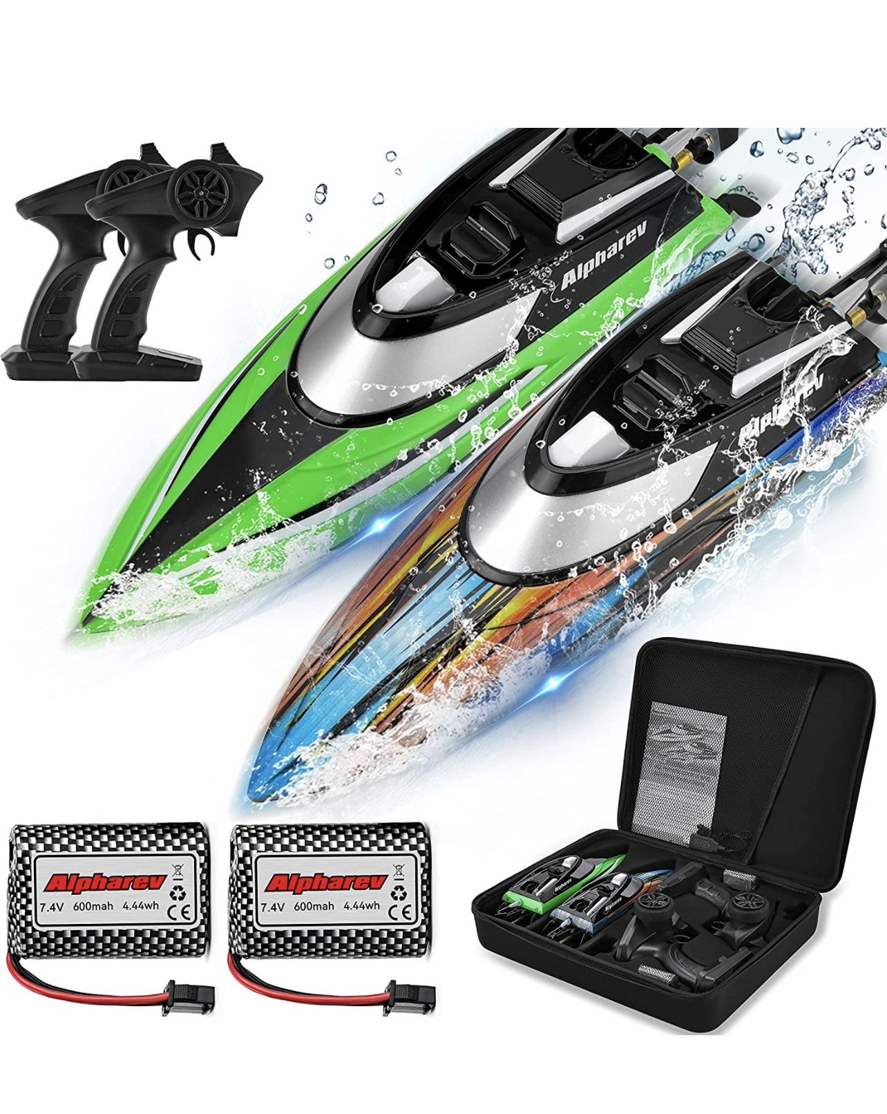 ALPHAREV RC Boat with Case R308MINI 2 Pack 20+ MPH Remote Control Boat for Pools and Lakes, 2.4 GHZ RC Boats for Adults and Kids