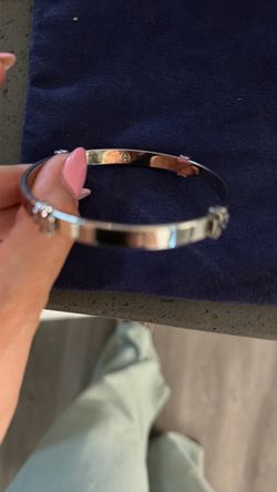 Tory Burch Tory Burch Pierced T Logo Bangle Bracelet In Silver Color 100%