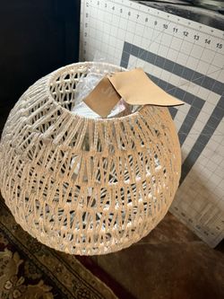 JONATHAN Y 15.75" Cream/White 1-Light Modern Bohemian Woven LED Pendant Light, Adjustable Hanging Ceiling Lamp for Kitchen Island Dining Room, Paper W