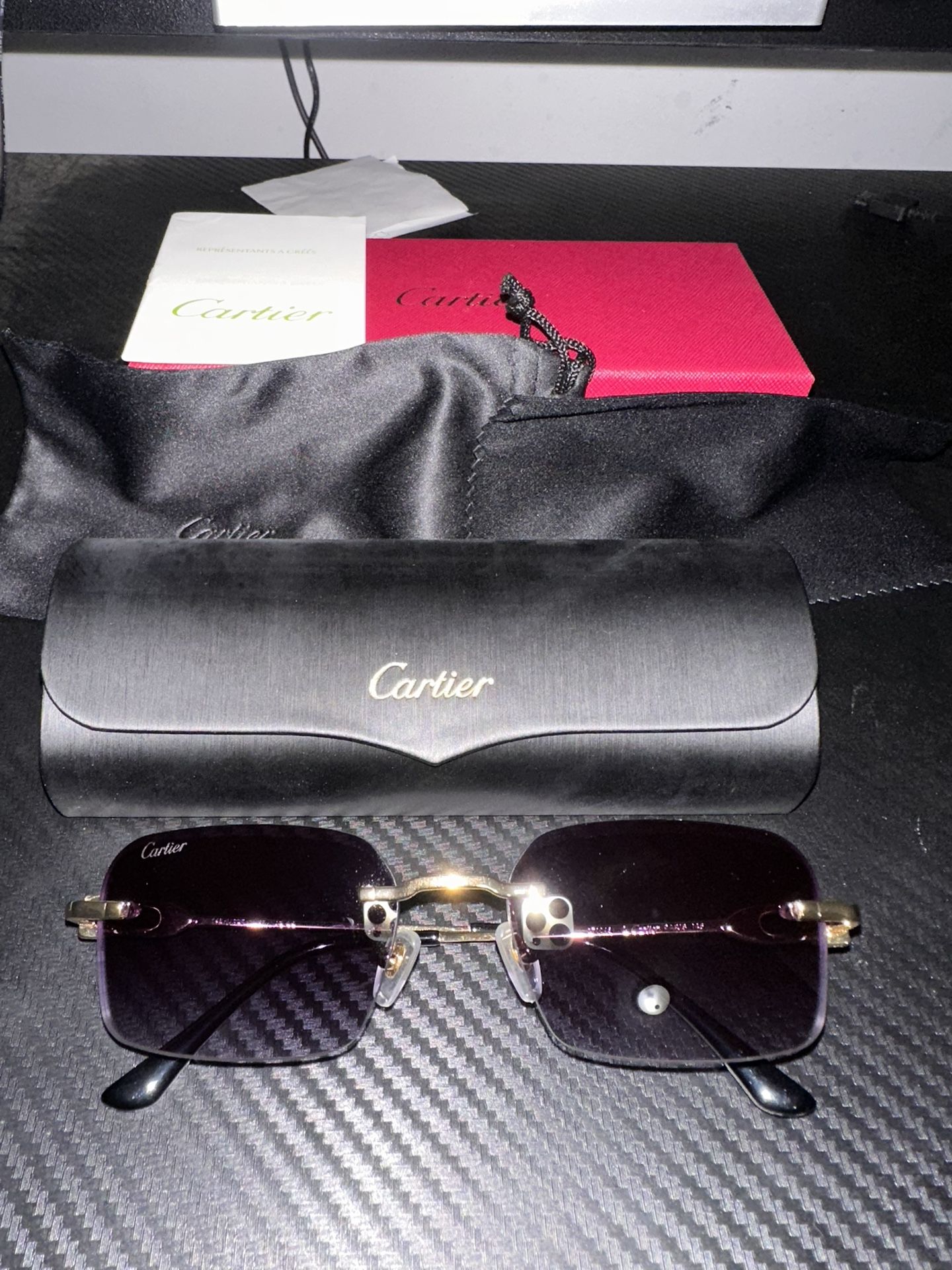 Rimless Unisex Piccadilly Sunglasses with Gold Frame and Dark Lens