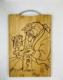 Beauty and the beast laser engraved bamboo high quality cuttingboard