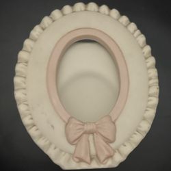 Vintage Porcelain Pink Bow Baby Girl Picture Photo Frame 