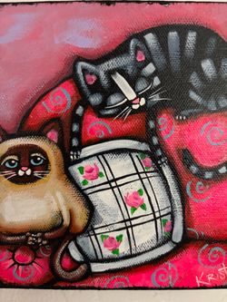6”x 6” Cat Lovers new original acrylic on canvas painting. Available at Coral Gables. Ready to hang! Signed by artist.