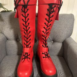Red Platform Knee High Boots Size 10