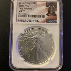 NGC 2025-P Silver Eagle $1 MS70 Privy Early Releases