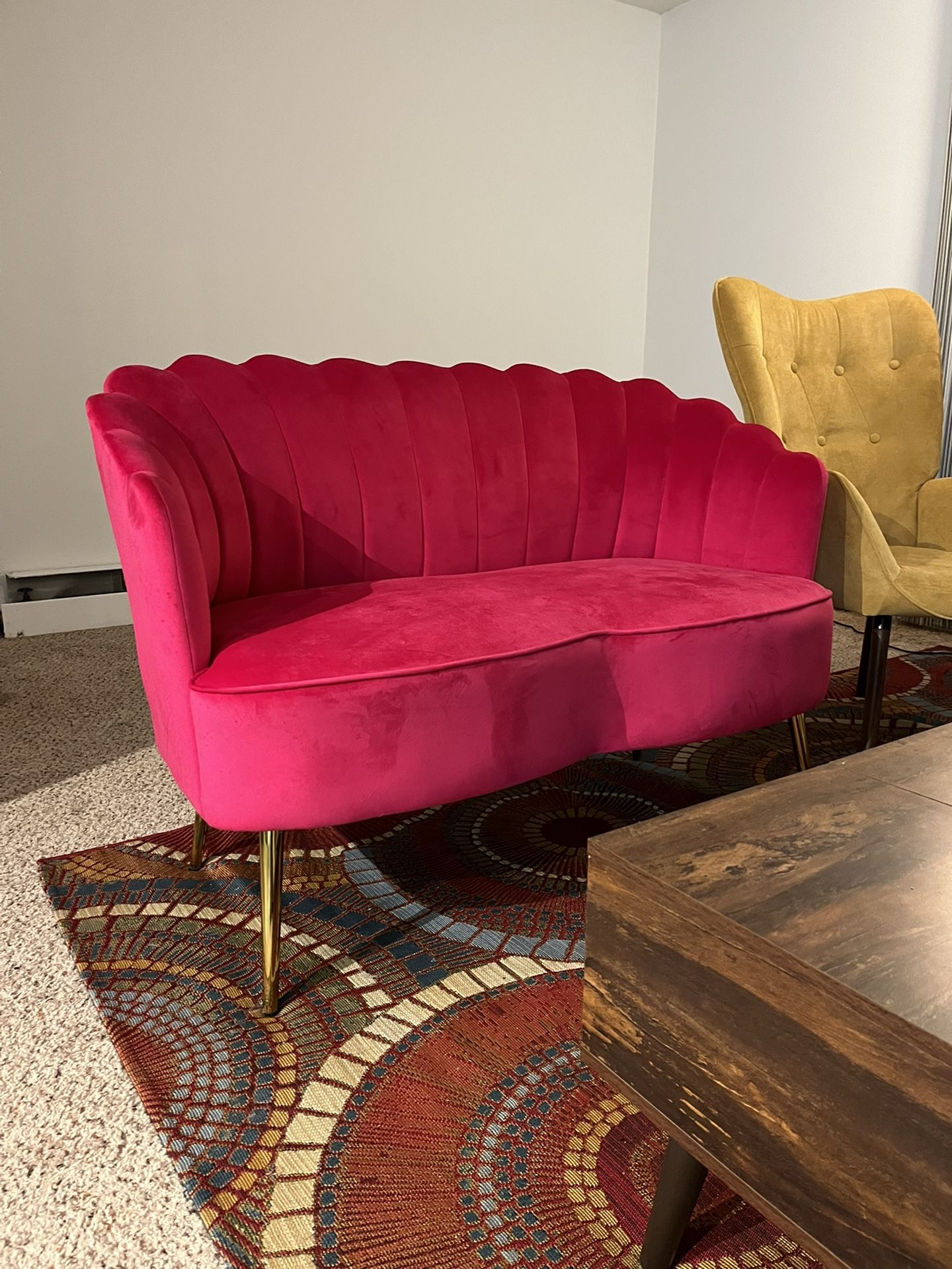 Wayfair Tufted Velvet Sofa - Loveseat - Couch - Fuschia Hot Pink - Three Months Old - Good Condition - Originally $799