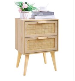 Brand New Rattan Nightstand, Small End Table, Side Table with Hand Made Rattan Decorated