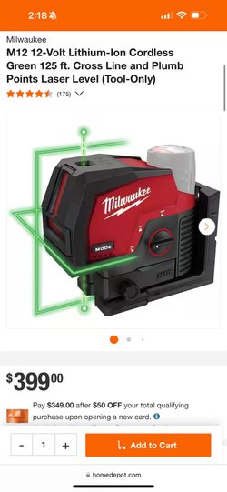 M12 12-Volt Lithium-lon Cordless Green 125 ft. Cross Line and Plumb Points Laser Level (Tool-Only)