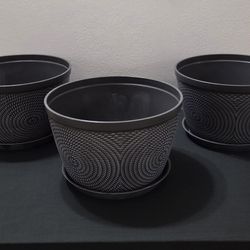 TRIO of 10" (Diameter) Gray Resin Planters @ Lasting Creations 