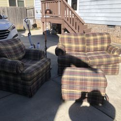 Used Loveseat, Chair, ottoman And Lamp